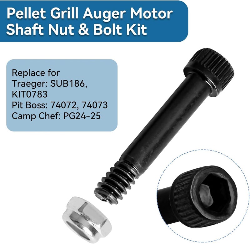 Bularie 74072 Pellet Grill Auger Motor Shaft Nut & Bolt Kit Fit for Traeger, Pit Boss, Z-Grills, Rec Tec, Camp Chef AC Pellet Grill, Auger Motor Shear Pin for Wood Pellet Grill, Replace 74073, 2 Set - Image 2